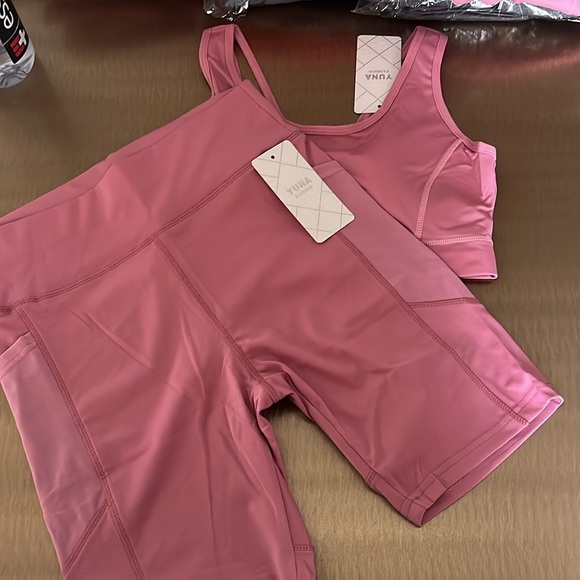 Pants - NWT Pink Sports Bra & Biker Short Set